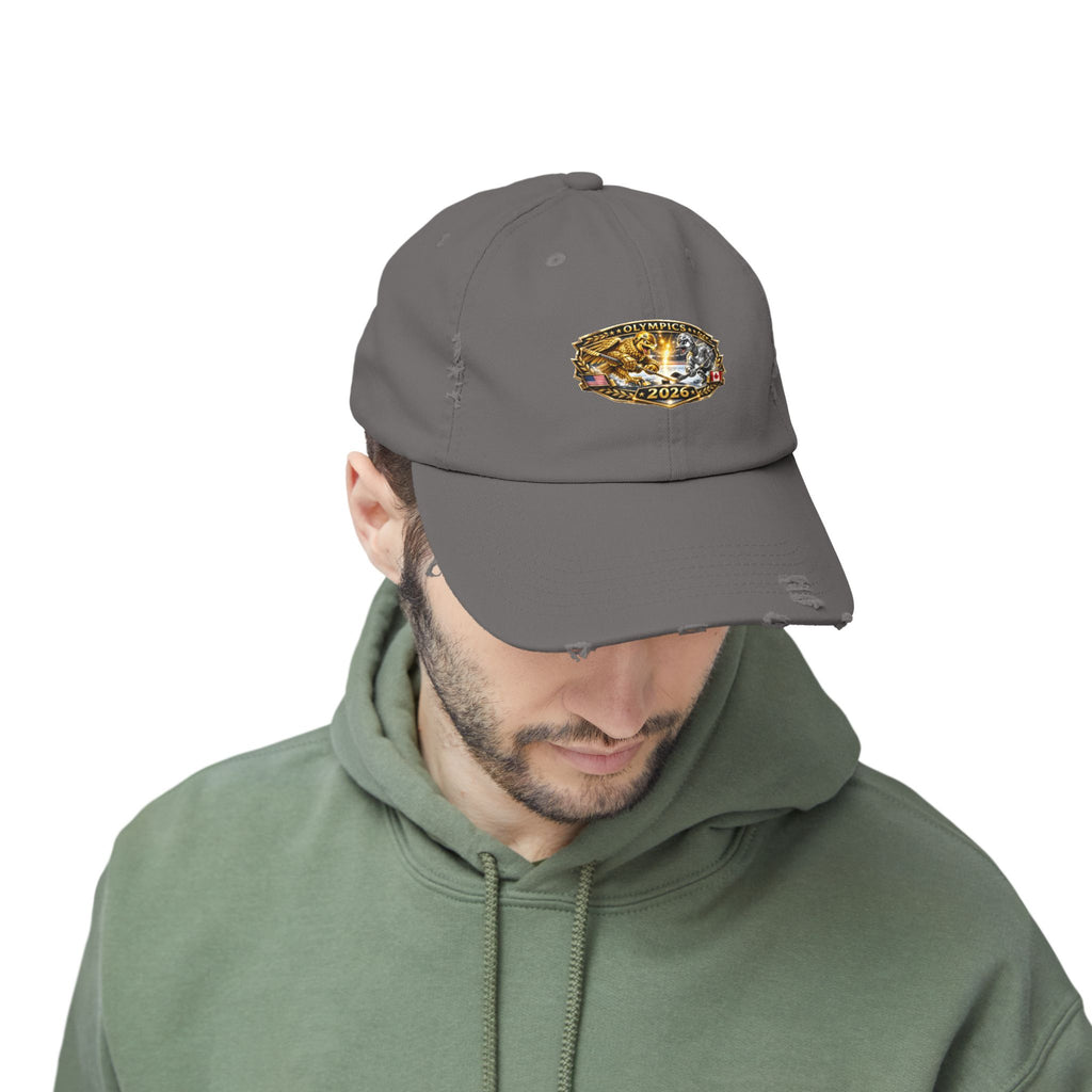 Distressed Baseball Cap — 2026 Olympic Crest Vintage Patch