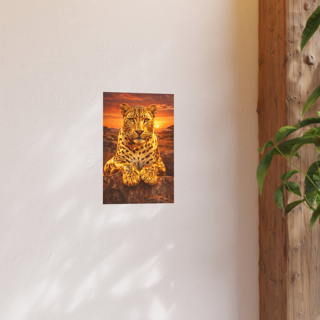 Gold Leopard Statue Wall Art Poster Luxury Safari Animal Decor Realistic Metallic Wildlife Artwork Modern Home Living Room Interior