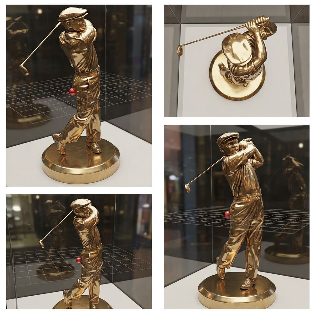 12 cm Golfer Sculpture – Hollow Bronze or Brass Miniature, Golf Swing Figurine, Collectible Sports Decor Gift