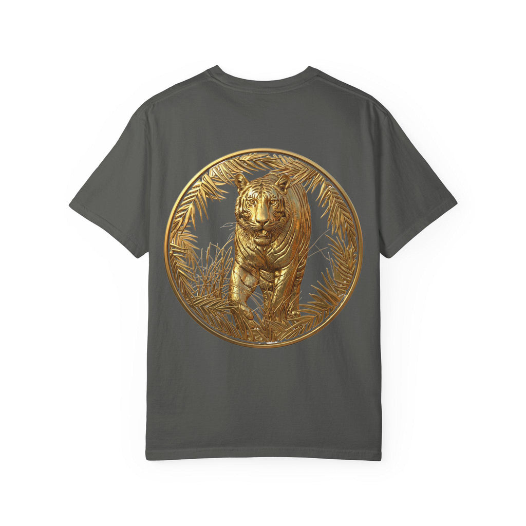 Prowling Tiger 3D Gold T-Shirt Fierce Wildlife Design, Majestic Predator in Luxury Gold Print