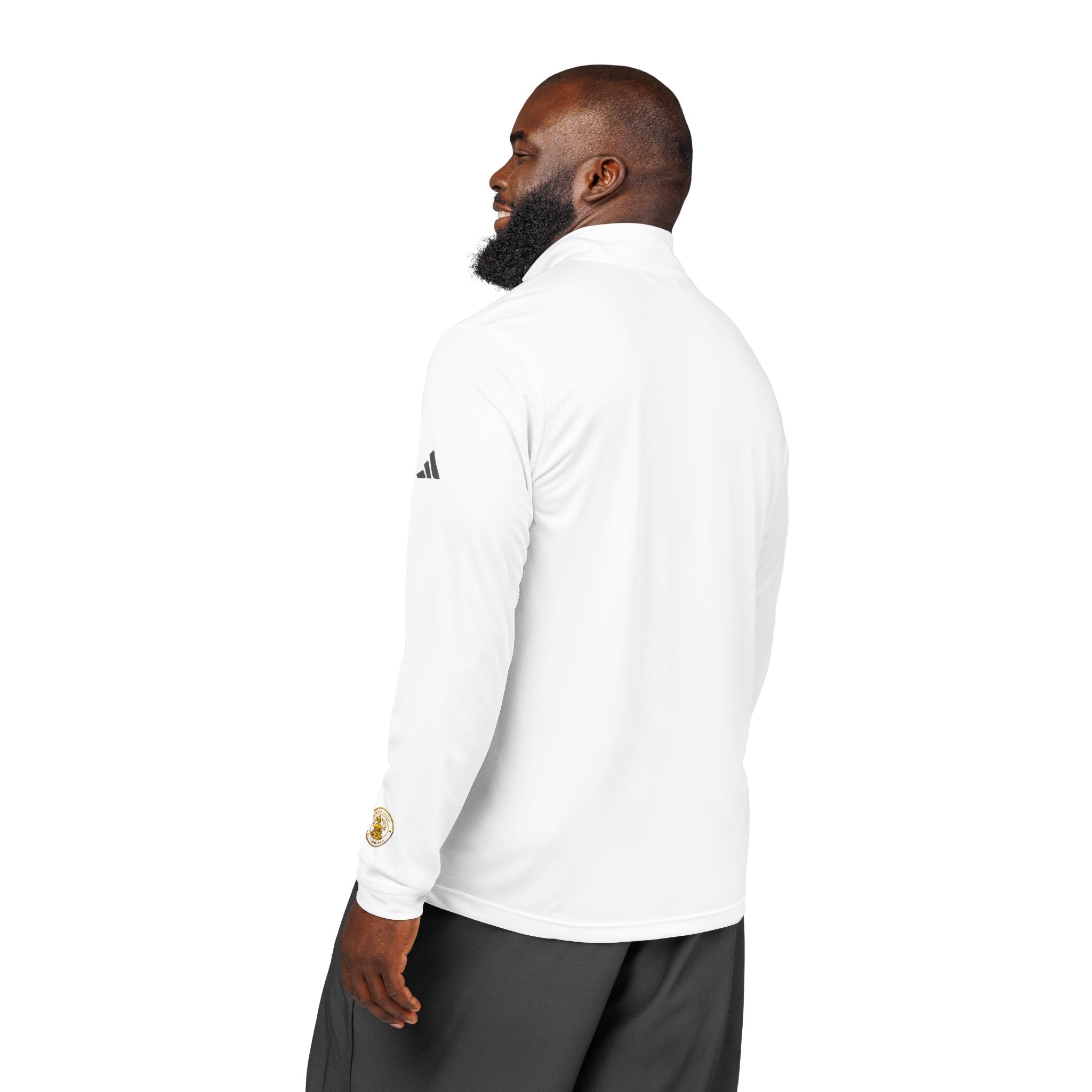 Embroidered adidas Quarter-Zip Pullover — White Performance Jacket with Crest