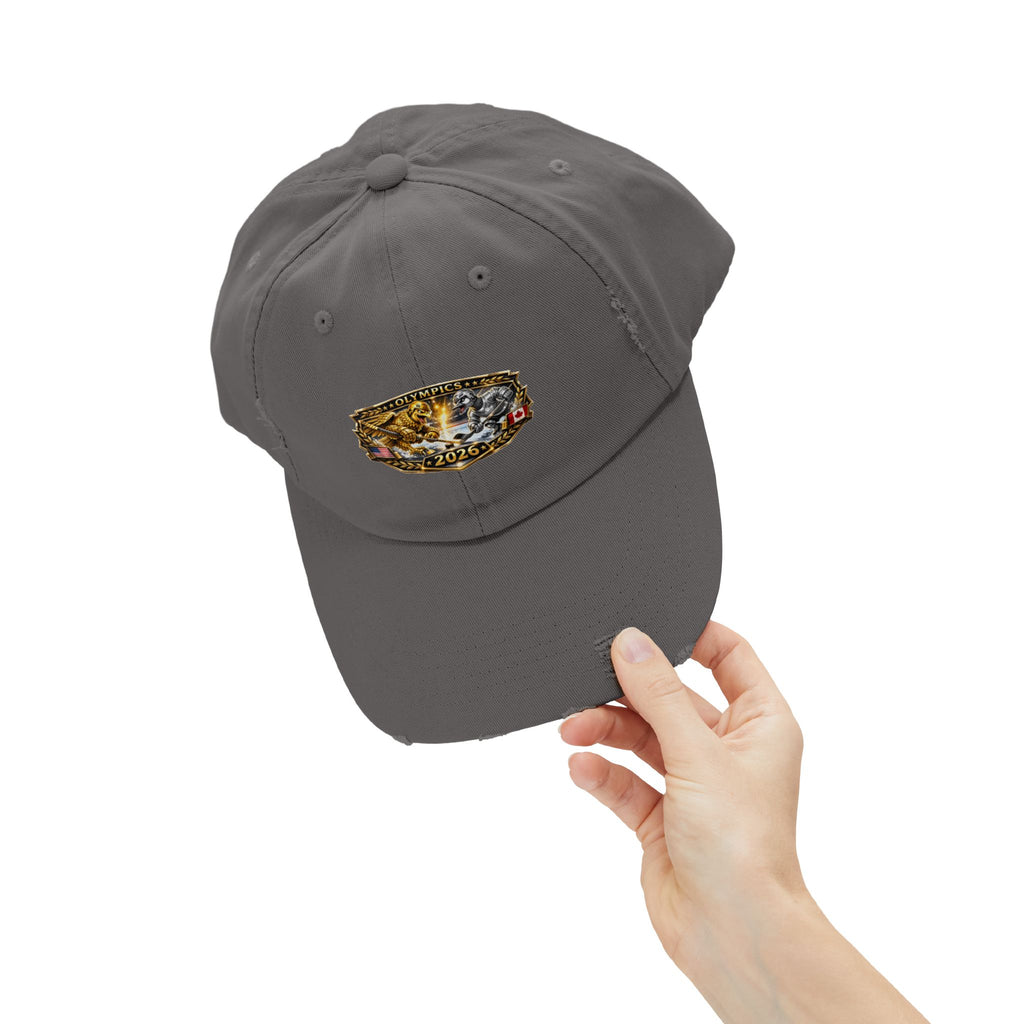 Distressed Baseball Cap — 2026 Olympic Crest Vintage Patch