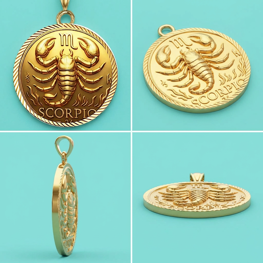 Scorpio Zodiac Pendant Necklace in Gold, Silver or Brass – Unisex 3D Horoscope Jewelry with Jump Ring, Astrology Charm