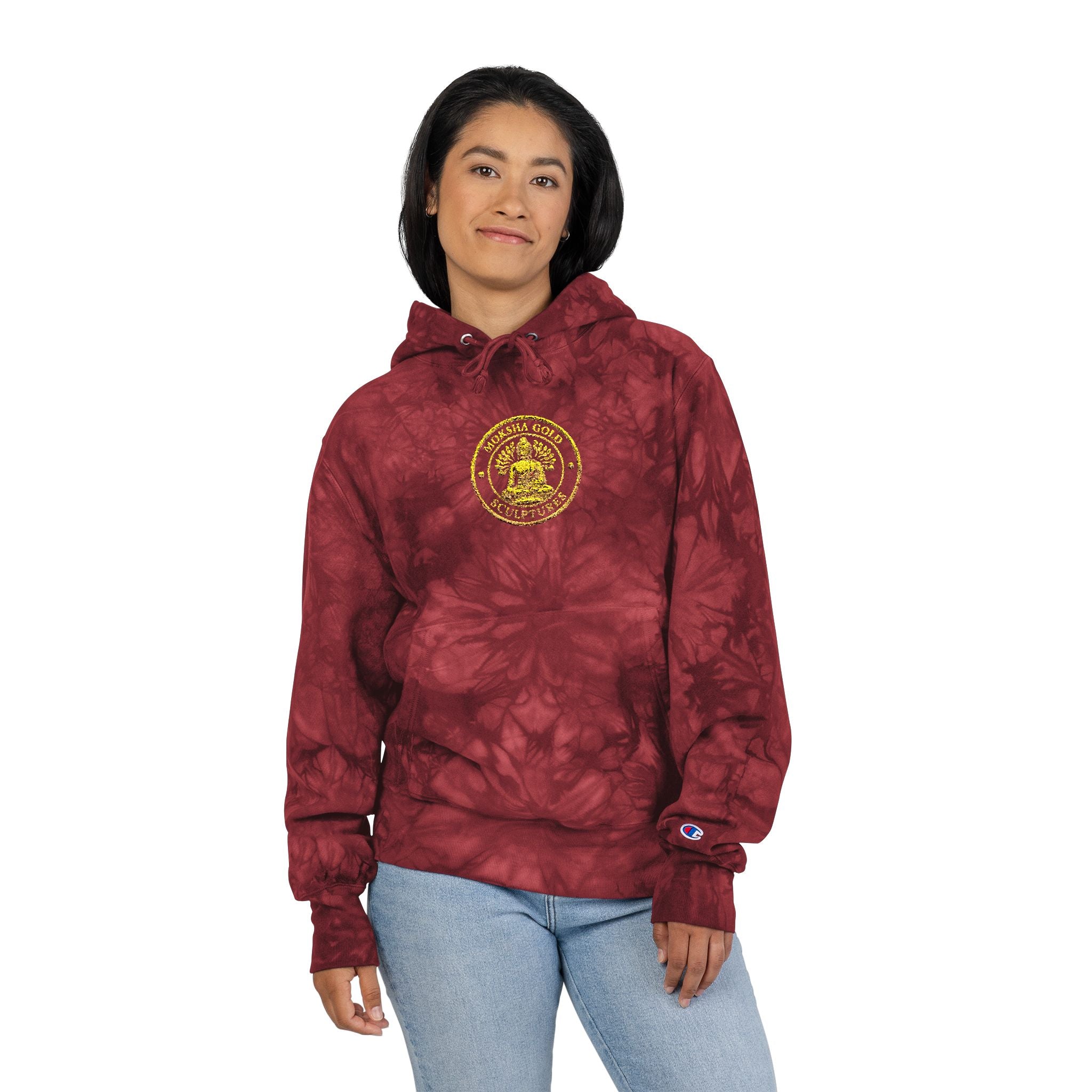 Tie-Dye Champion Hoodie — Embroidered Gold Seal Sweatshirt
