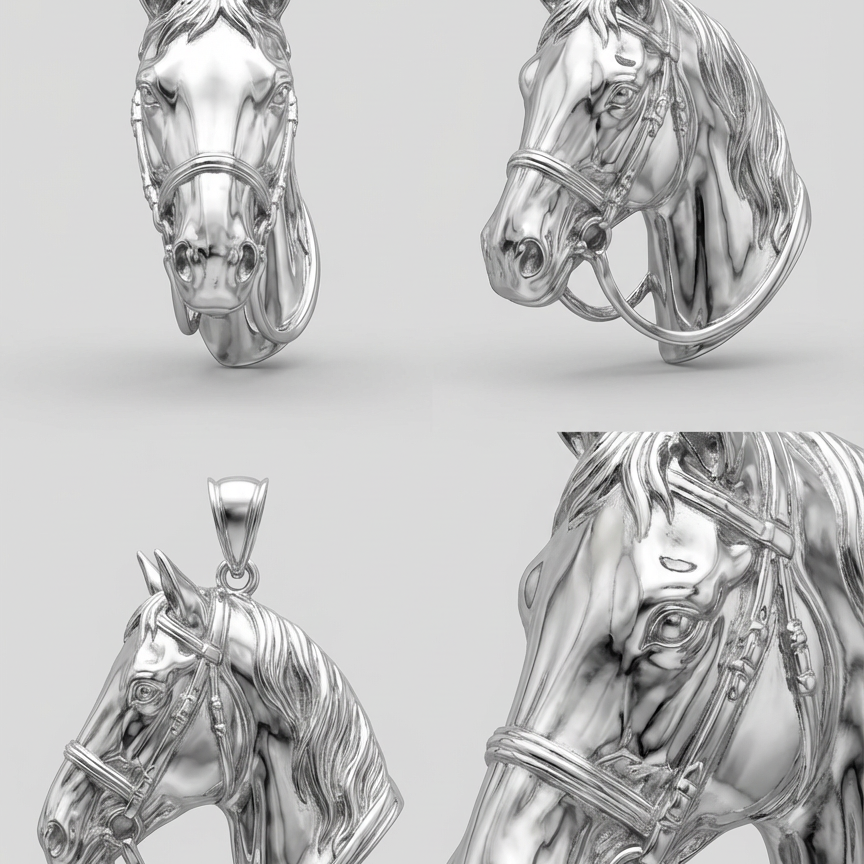 Horse Head Pendant with Bail – 3D Printed Jewelry in Gold & Silver, Perfect Gift for Horse Lovers and Equestrian Enthusiasts