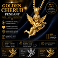 Golden Cherub Harp Pendant Necklace, Guardian Angel Jewelry, 9K Gold Angel Pendant, Sterling Silver Cherub Necklace, Religious Gift