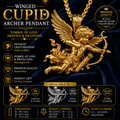 Winged Cupid Archer Pendant Necklace | Cherub Angel with Bow & Arrow | Handmade in 9K Gold, Sterling Silver & Yellow Brass
