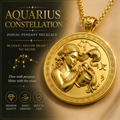 Aquarius Zodiac Pendant Necklace in 9K Gold by MokshaGoldSculptures, woman pouring water with star and zodiac accents.