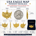 USA Eagle Map Pendant Necklace, 25mm Patriotic USA Necklace, American Eagle Jewellery, 250th Anniversary Gift, 9K Gold, Sterling Silver or Brass