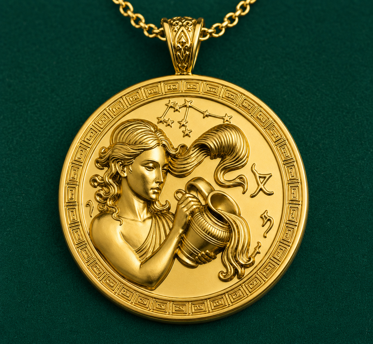 Aquarius Zodiac Pendant Necklace in 9K gold, sterling silver, or yellow brass by MokshaGoldSculptures.