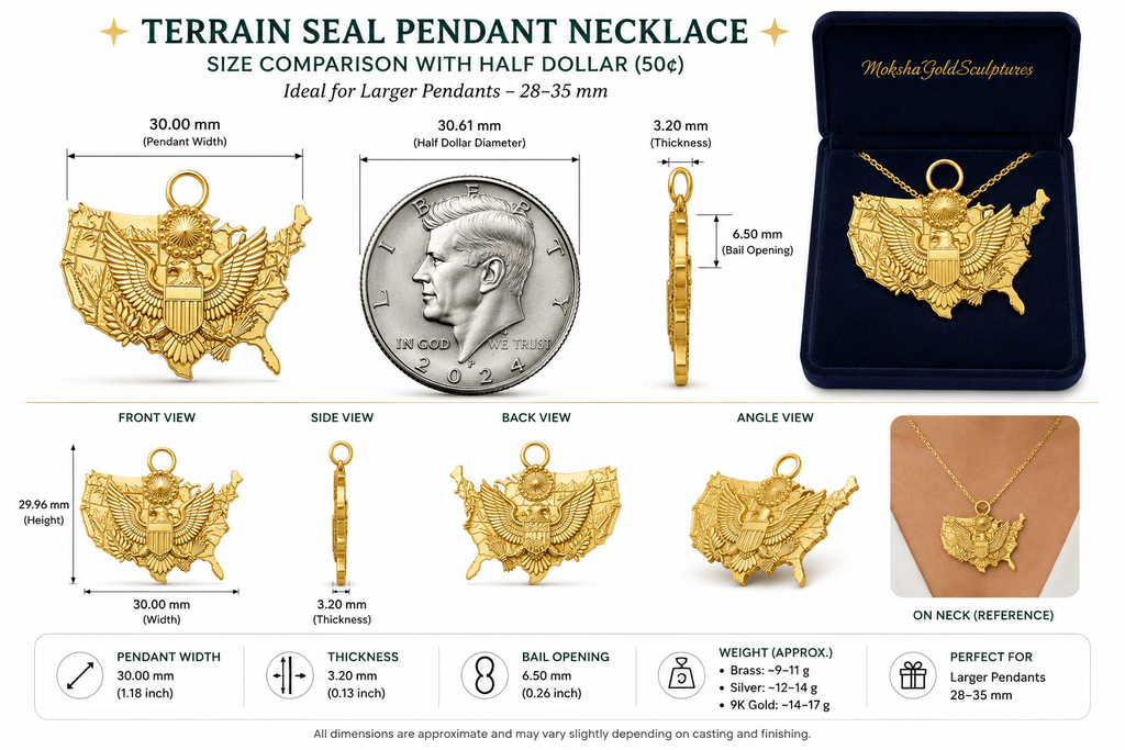 USA Eagle Map Pendant Necklace, 250th Anniversary America Necklace, 9K Gold, Sterling Silver or Brass, Patriotic Gift, USA Map Jewellery