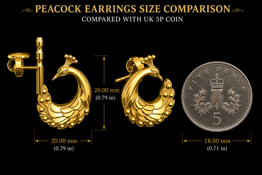 Peacock Stud Earrings – 9K Gold, Sterling Silver 925 or Polished Brass | Elegant Peacock Bird Earrings | Nature Inspired Jewellery | Handmade Gift for Her