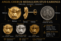 Angel Cherub Medallion Stud Earrings | 9K Gold, Sterling Silver or Brass | Celestial Angel Earrings | Religious Jewelry | Handmade Gift for Her