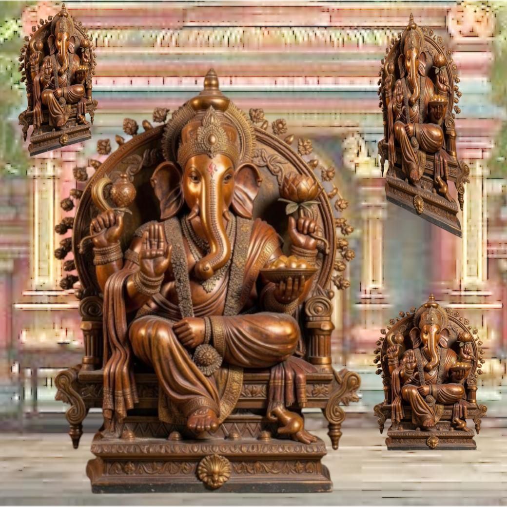 Lord Ganesh Bronze Statue with Modak & Blessing Gesture – Intricately Carved Divine Sculpture