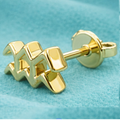 Aquarius Symbol Stud Earrings in Silver and Polished brass | Minimal Zodiac Earrings