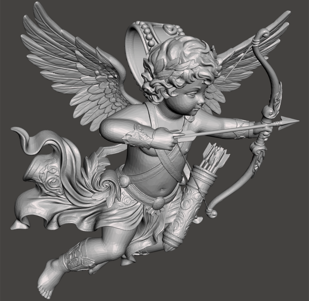 Winged Cupid Archer Pendant Necklace | Cherub Angel with Bow & Arrow | Handmade in 9K Gold, Sterling Silver & Yellow Brass