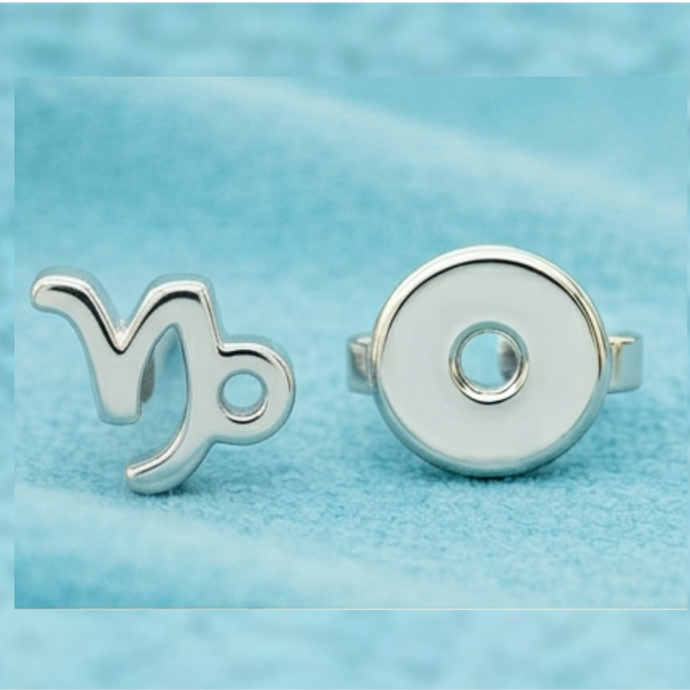 Capricorn Zodiac Symbol Stud Earrings in Silver or Polished Brass | Minimal Astrology Studs | 7 × 7 × 3 mm
