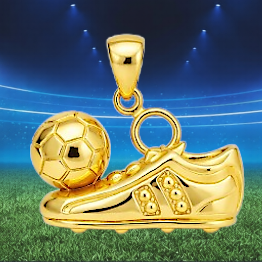 Football Boot Pendant with Ball 30mm Sports Necklace Charm Sterling Silver or Brass Jewelry