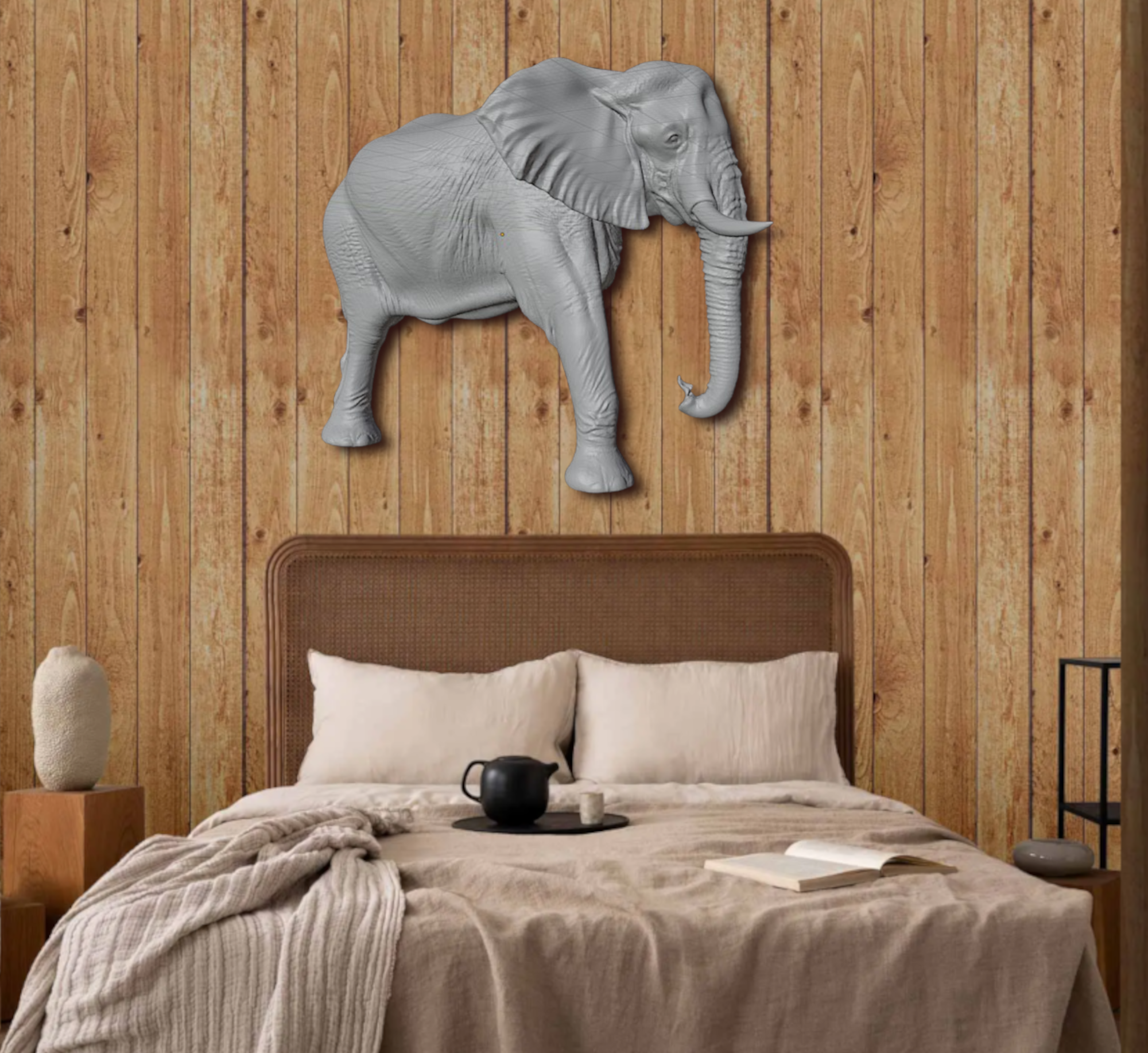 Elephant Wall Mount 3D Print | Wildlife Wall Decor | PLA Grey Sculpture | Large Animal Wall Art | 250mm Elephant Relief