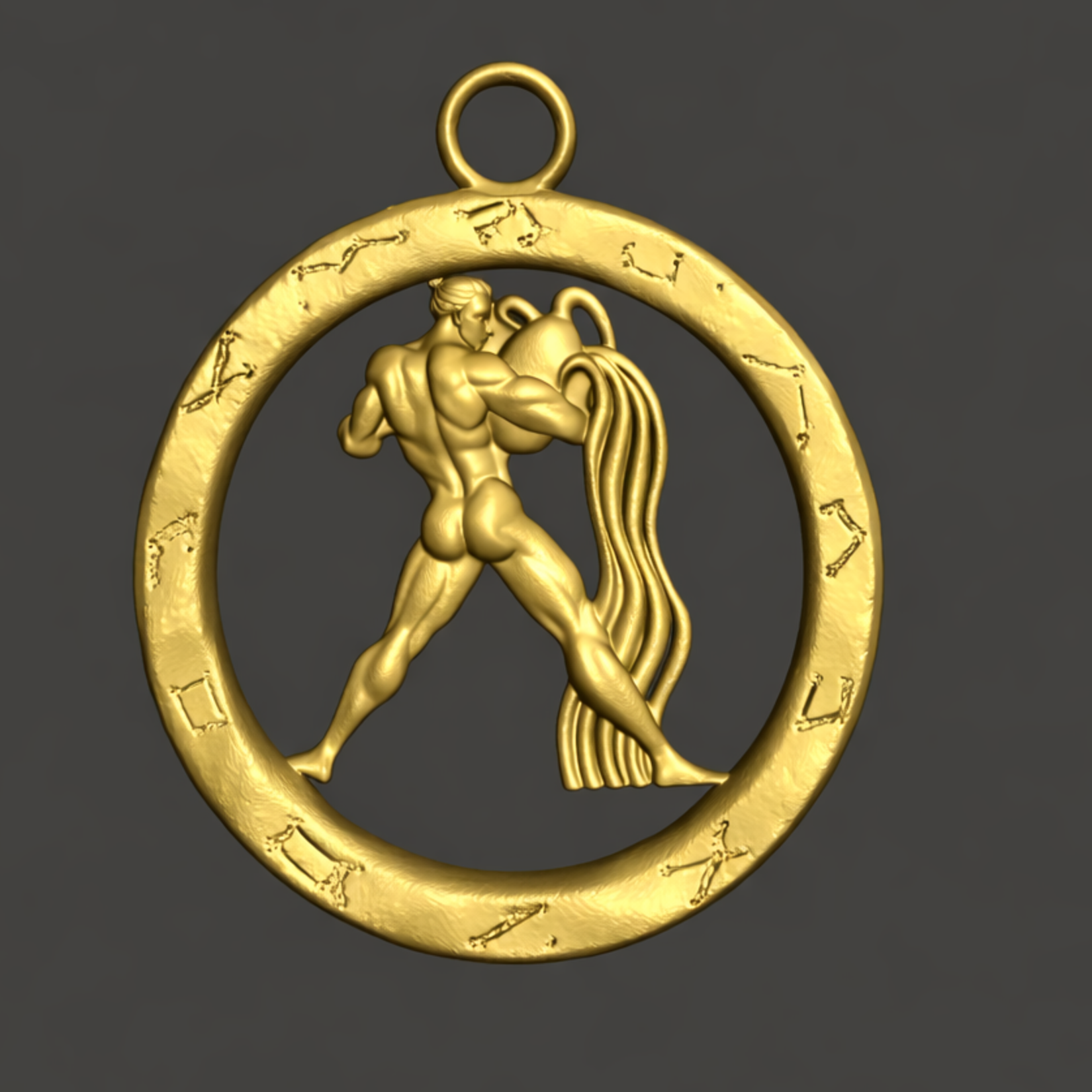 25mm Aquarius Zodiac Pendant Necklace, Men's Water Bearer Necklace, 9K Gold, Sterling Silver or Brass, Astrology Jewellery Gift