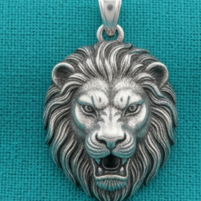 Lion Head Pendant Polished Silver Polished Brass Statement Animal Jewelry 20mm Unisex Pendant