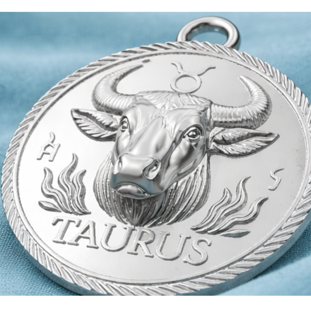 Taurus Zodiac Pendant in Polished Silver & Bronze | Bull Horoscope Medallion Charm | Astrology Coin Pendant 20mm