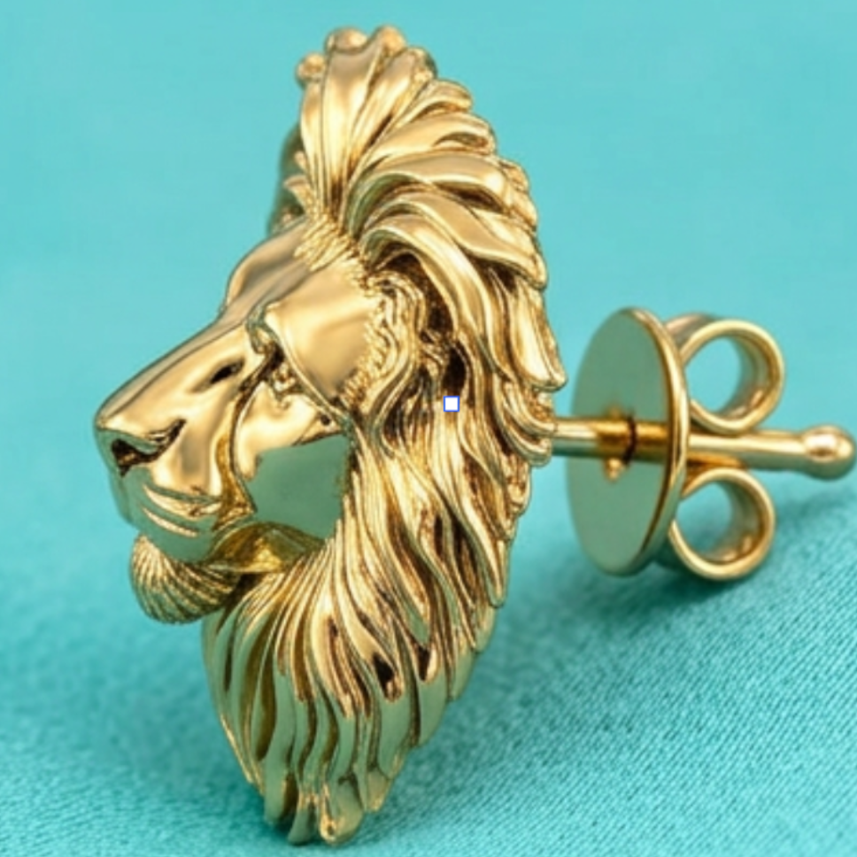 Lion Head Stud Earrings 15mm Polished Silver / Polished Brass Statement Animal Jewelry Unisex Handmade Stud Earrings