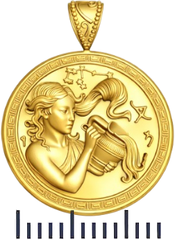 Aquarius Zodiac Medallion Necklace, 25mm Water Bearer Pendant, Greek Astrology Coin Necklace, 9K Gold, Sterling Silver or Yellow Brass, Zodiac Birthday Gift