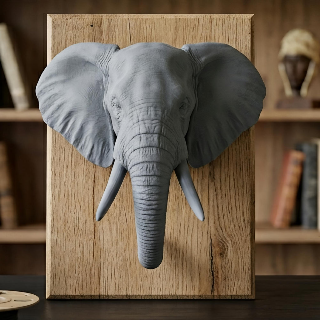 Elephant Wall Mount 3D Print | PLA Gold Sculpture | Wildlife Wall Decor | Large 250mm Statement Piece | Elephant Head Art