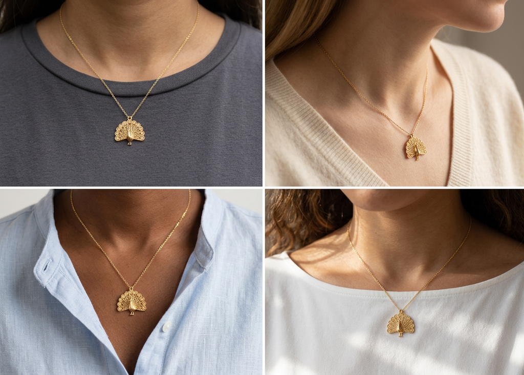 Peacock Fan Tail Pendant Necklace 25mm | 9K Gold, Sterling Silver 925 & Polished Yellow Brass | Elegant Bird Pendant | Nature Inspired Gift | Made to Order