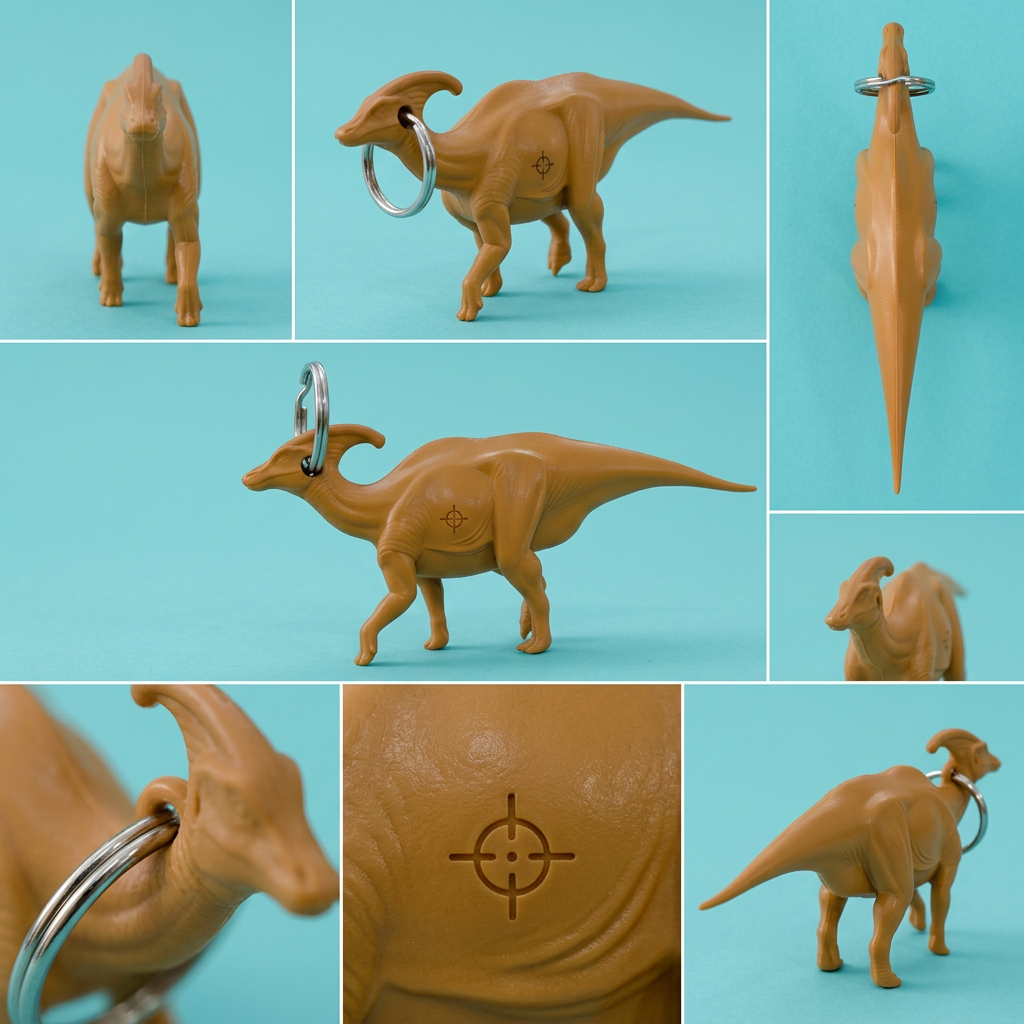 Parasaurolophus Keyring Tag 3D Print – Dinosaur Keychain Charm (40mm) – PLA, Nylon, TPU – Dino Gift Accessory (Ring Not Included)