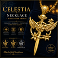 Celestia Winged Star Sword Necklace in 9k gold by MokshaGoldSculptures, fantasy pendant with wings and star.