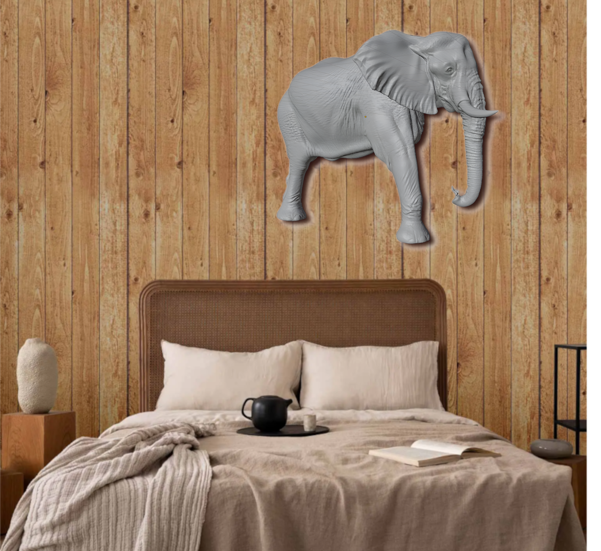 Elephant Wall Mount 3D Print | Wildlife Wall Decor | PLA Grey Sculpture | Large Animal Wall Art | 250mm Elephant Relief
