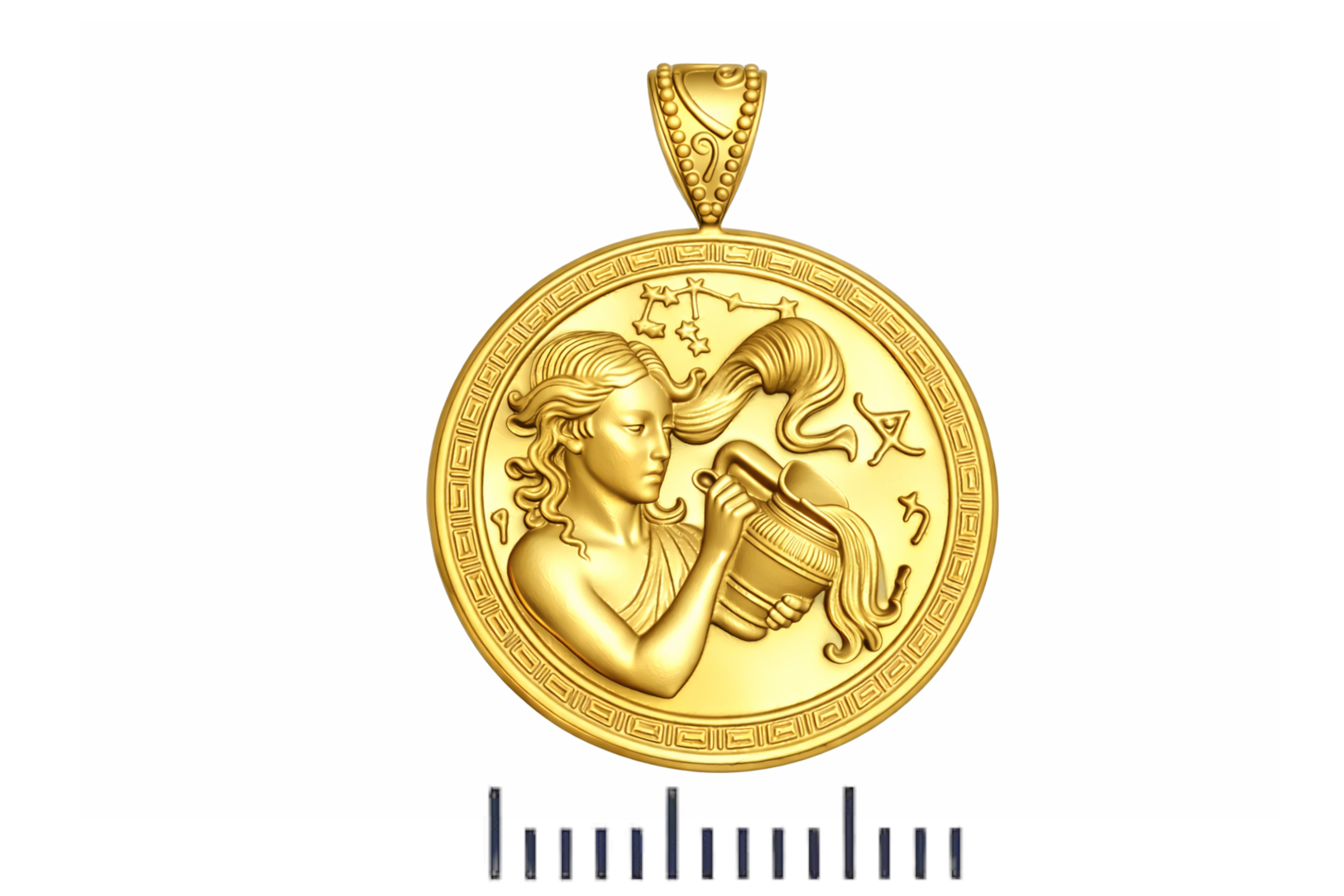 Aquarius Zodiac Medallion Necklace, 25mm Water Bearer Pendant, Greek Astrology Coin Necklace, 9K Gold, Sterling Silver or Yellow Brass, Zodiac Birthday Gift