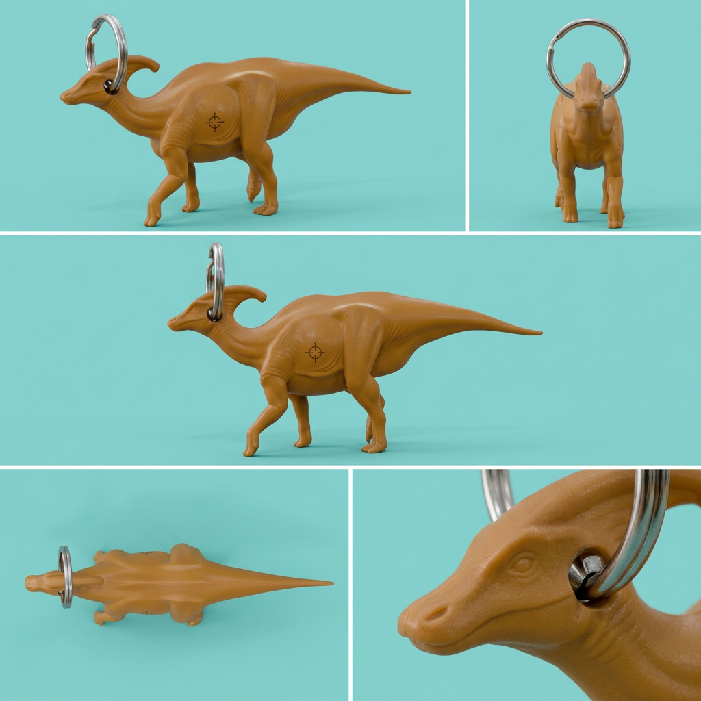Parasaurolophus Keyring Tag 3D Print – Dinosaur Keychain Charm (40mm) – PLA, Nylon, TPU – Dino Gift Accessory (Ring Not Included)