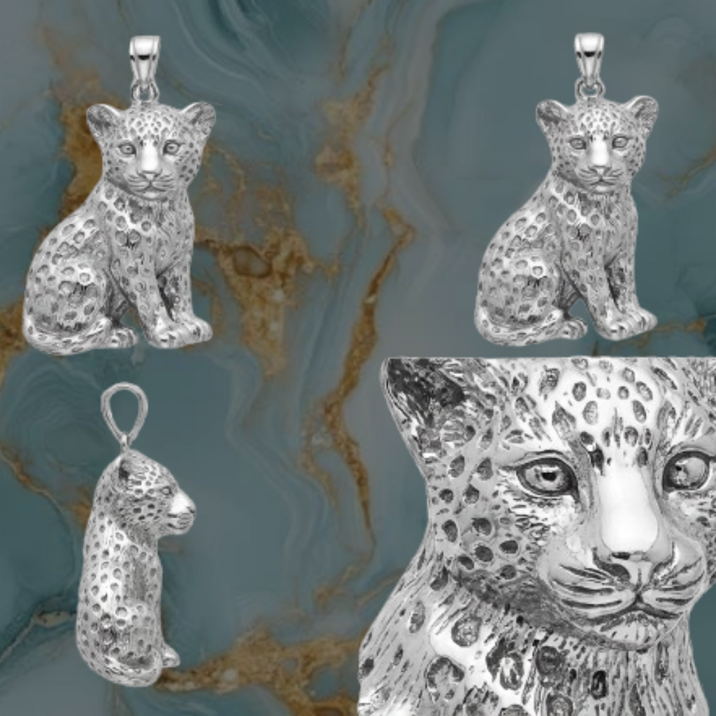 Leopard Cub Pendant – Sterling Silver or Brass – Detailed Wildlife Statement Jewelry