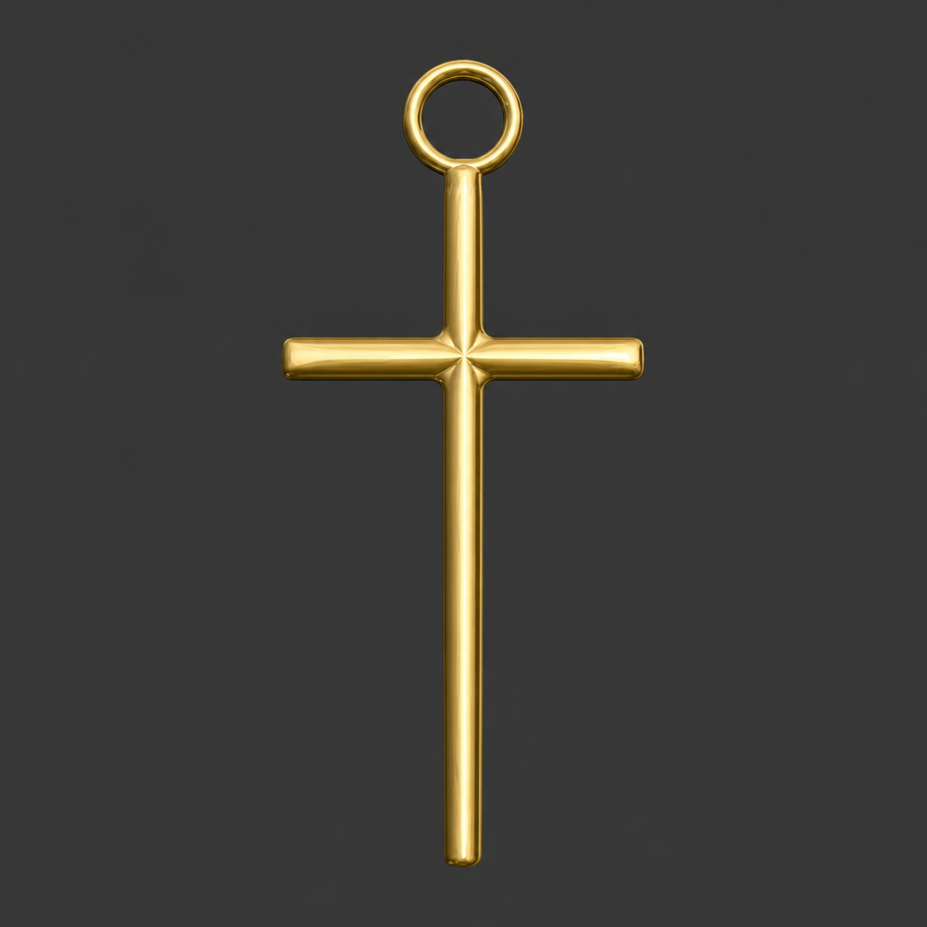 The Minimalist Cross Pendant Necklace in 9K gold by MokshaGoldSculptures, handmade cross with circular loop.