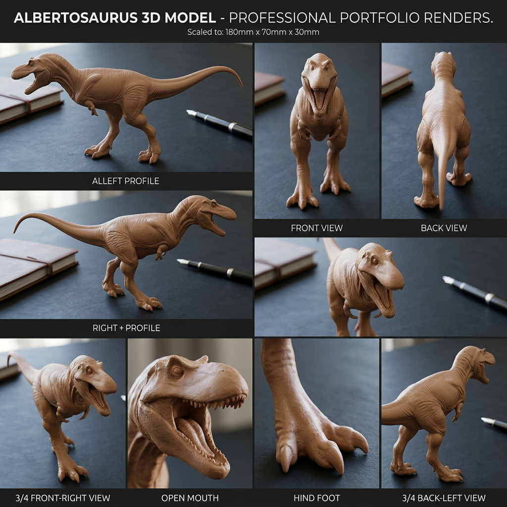 Albertosaurus 3D Print Dinosaur Model | Mini Dinosaur Figure | Fossil Replica | Desk Decor | Dino Gift | PLA Nylon Resin | 180mm Model