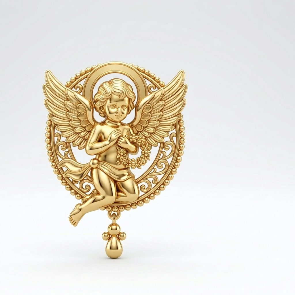 Golden Cherub Angel Stud Earrings | Guardian Angel Jewelry | 9K Gold, Sterling Silver & Yellow Brass | Handmade Religious Gift