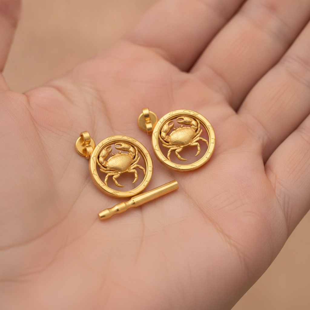 Cancer Zodiac Crab Stud Earrings, 18mm Astrology Earrings, Zodiac Constellation Studs, 9K Gold, Sterling Silver or Yellow Brass, Cancer Gift