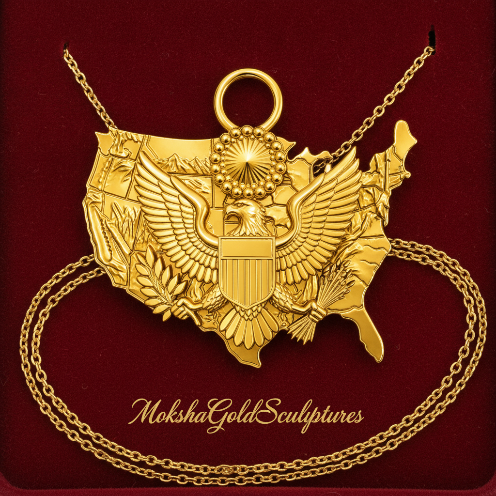 USA Eagle Map Pendant Necklace, 250th Anniversary America Necklace, 9K Gold, Sterling Silver or Brass, Patriotic Gift, USA Map Jewellery