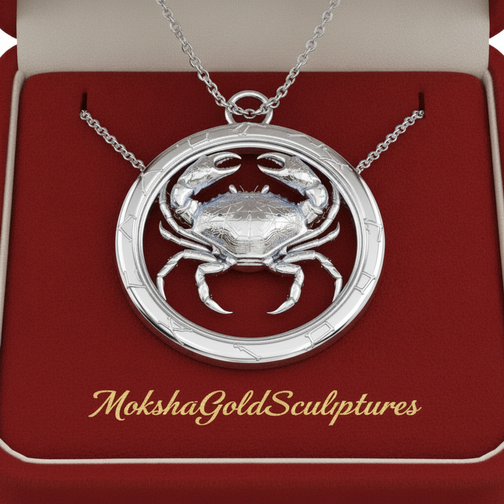 Cancer Zodiac Crab Pendant Necklace, 25mm Astrology Necklace, Cancer Constellation Jewellery, 9K Gold, Sterling Silver or Yellow Brass, Zodiac Gift