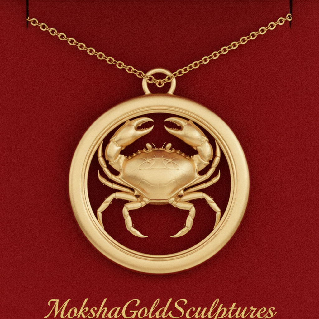Cancer Zodiac Crab Pendant Necklace, 25mm Astrology Necklace, Cancer Constellation Jewellery, 9K Gold, Sterling Silver or Yellow Brass, Zodiac Gift