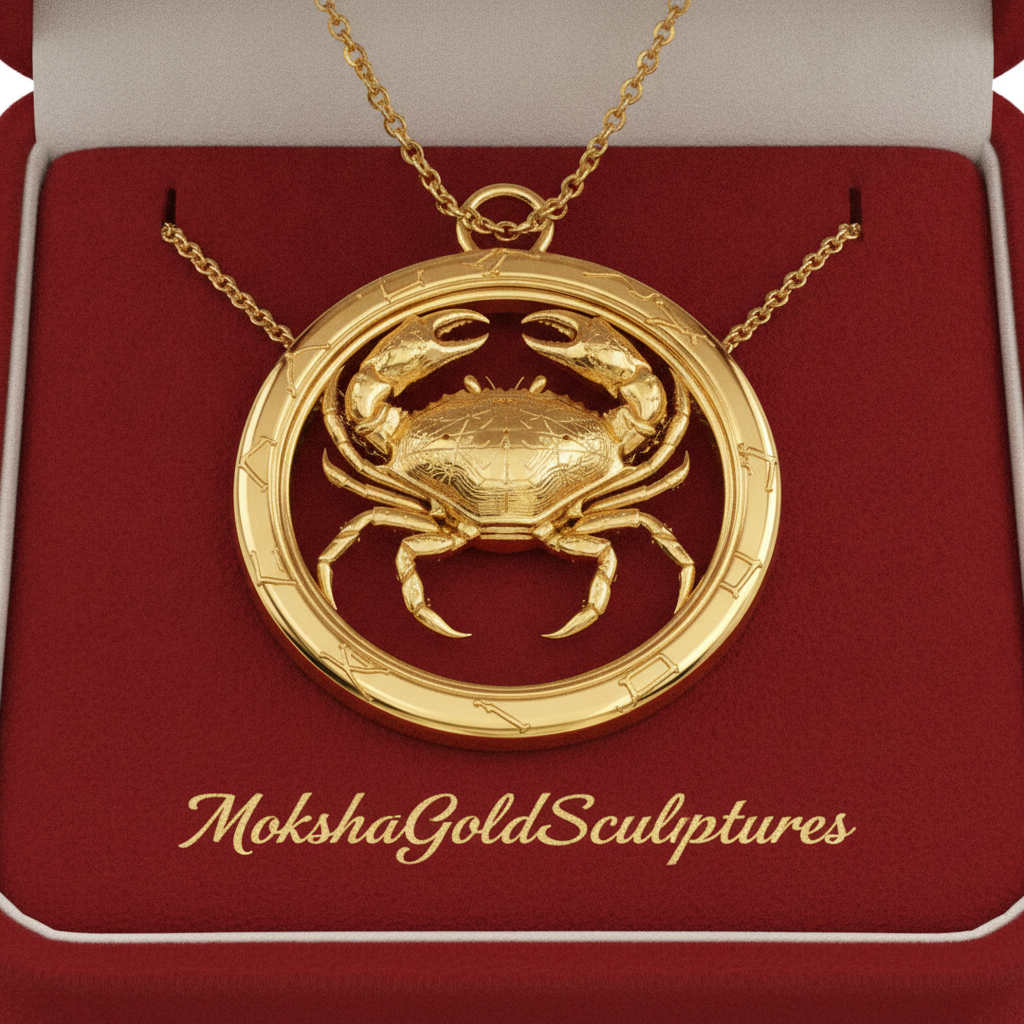 Cancer Zodiac Crab Pendant Necklace, 25mm Astrology Necklace, Cancer Constellation Jewellery, 9K Gold, Sterling Silver or Yellow Brass, Zodiac Gift