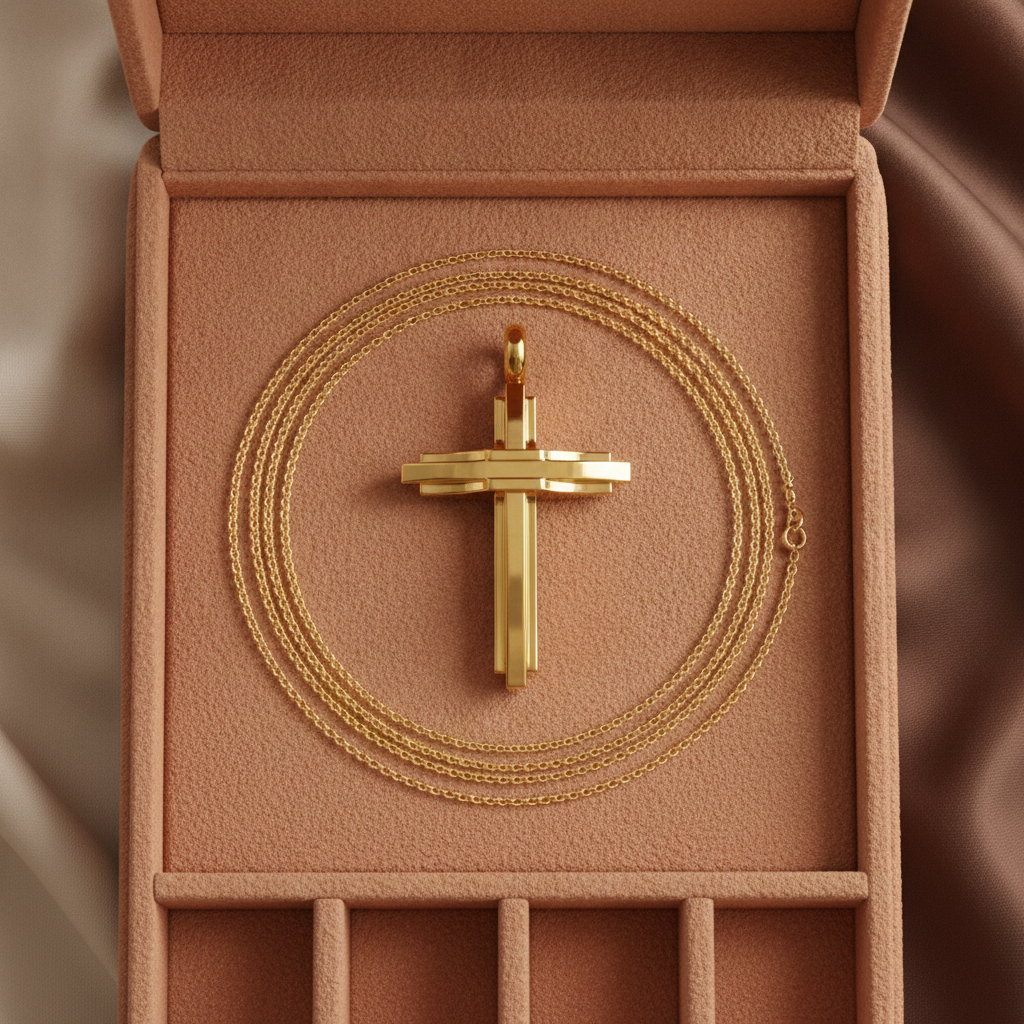 Modern Christian Cross Pendant Necklace | 18K Gold & Sterling Silver | Faith Jewellery Gift