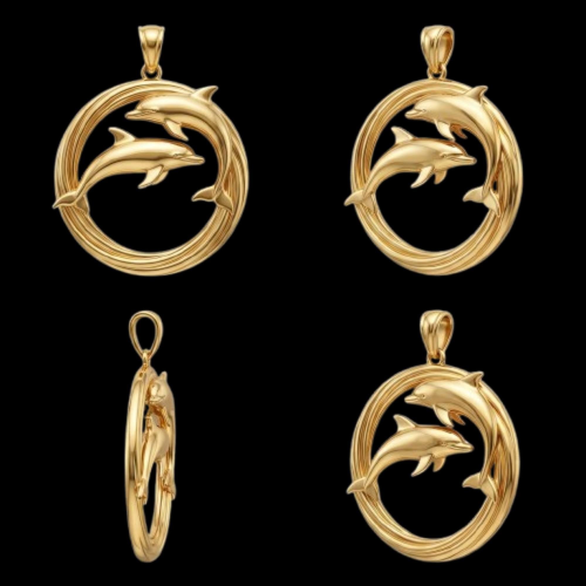 Dolphin Pendant Necklace – Gold or Sterling Silver Circle, Ocean Jewelry