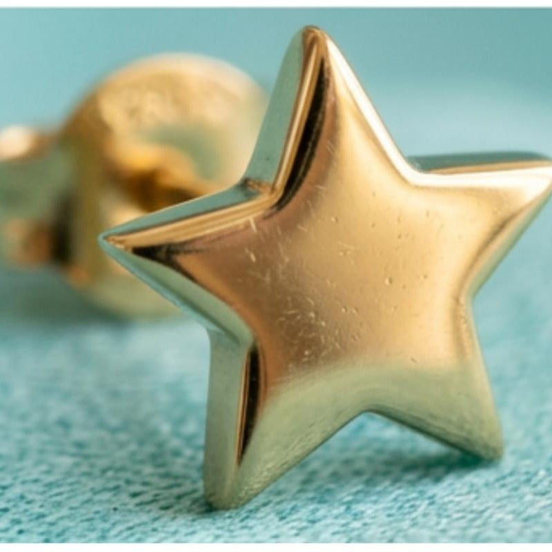 Star Stud Earrings Polished Silver Polished Brass Minimalist Unisex Jewelry 12mm