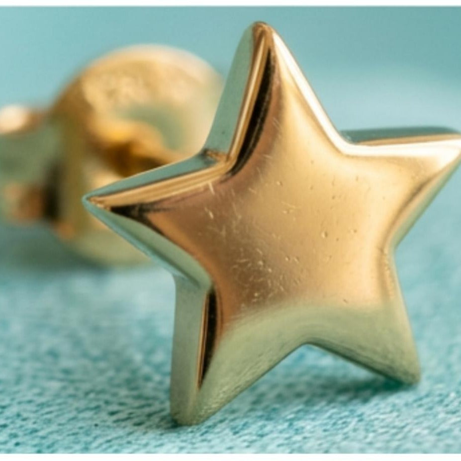 Star Stud Earrings Yellow Gold Rose Gold White Gold Minimalist Unisex Jewelry 12mm