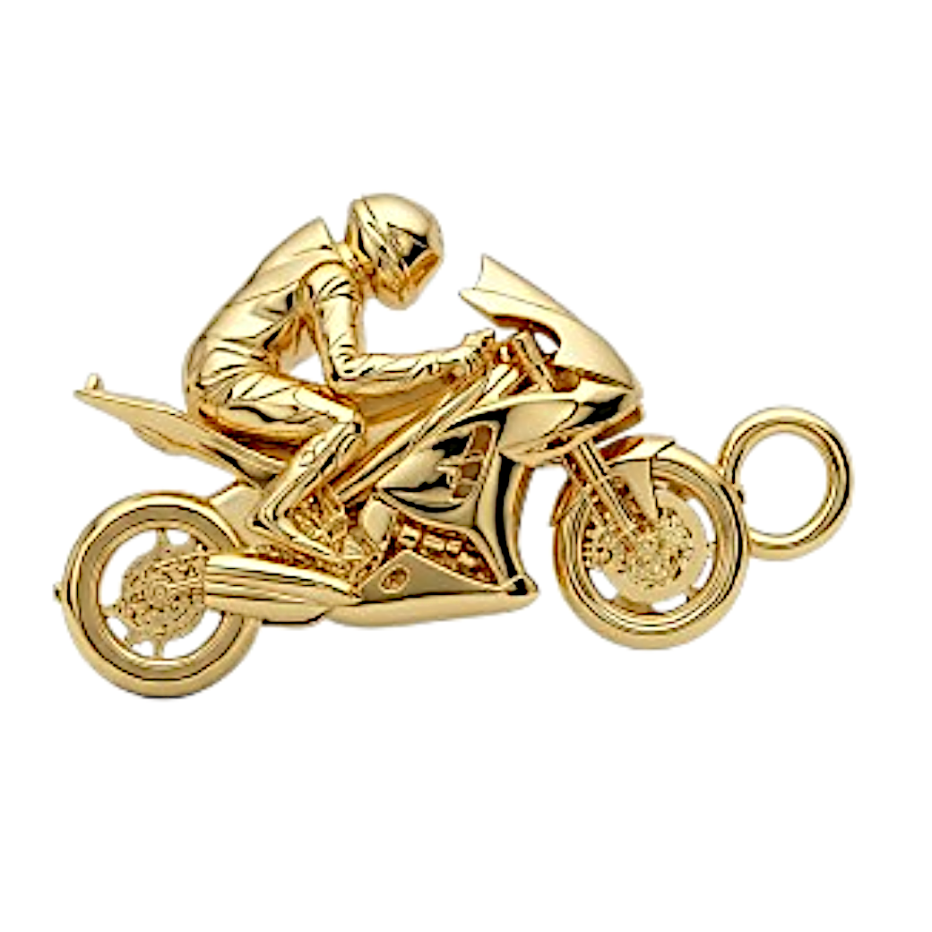 Sterling Silver Racing Motorbike Pendant Necklace – Detailed Sport Bike Charm for Bikers