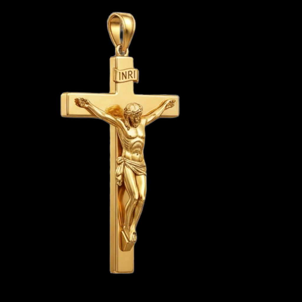 Jesus on the Cross Pendant with INRI – 3D Crucifix Necklace in Gold or Sterling Silver, Faith Religious Jewelry